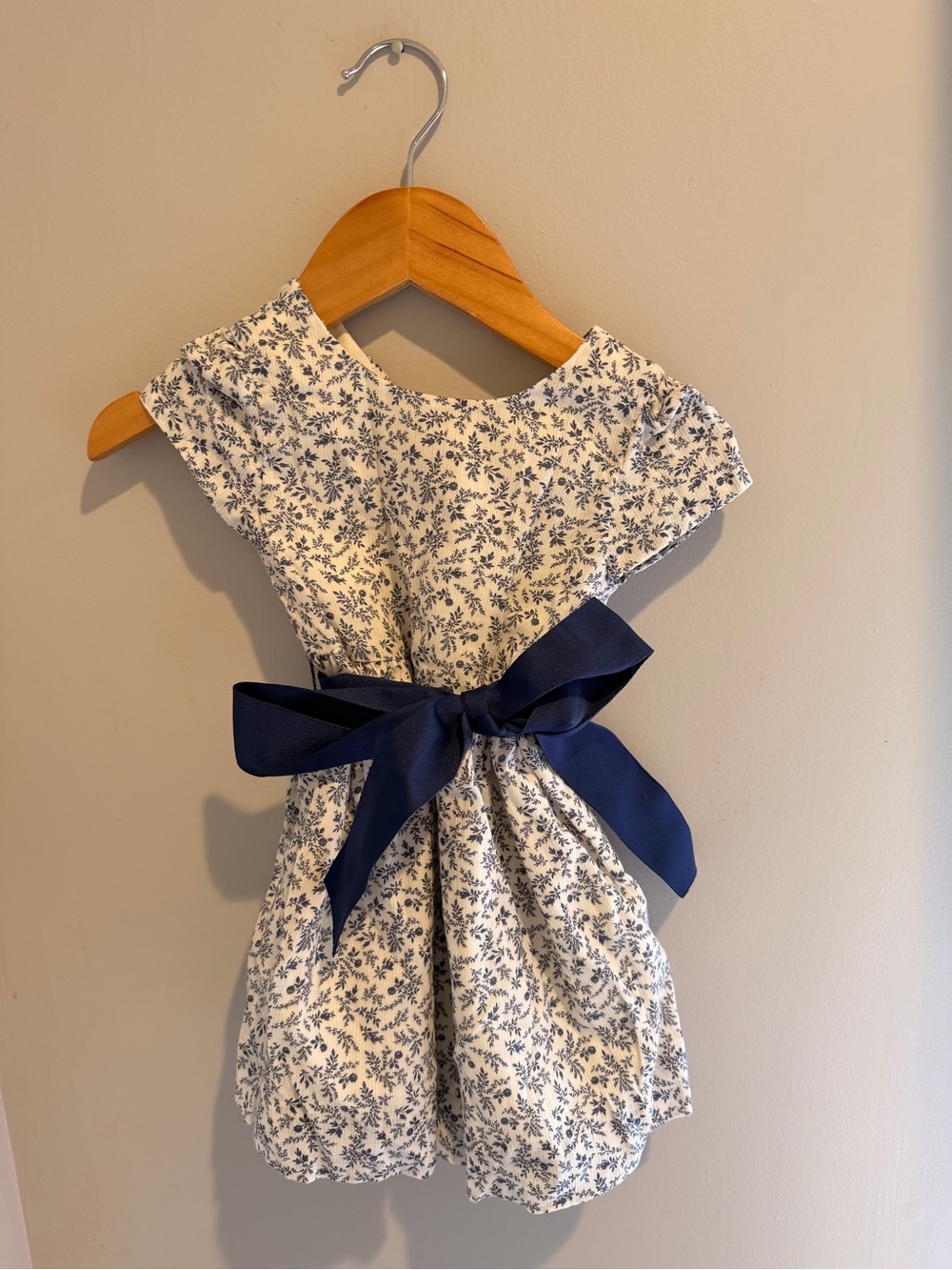Ralph Lauren White Floral Baby Dress with Navy Ribbon